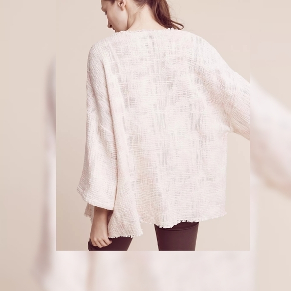 Anthropologie Beautiful Stories Livia Textured tweed Kimono One Size Pink boho - Picture 4 of 12